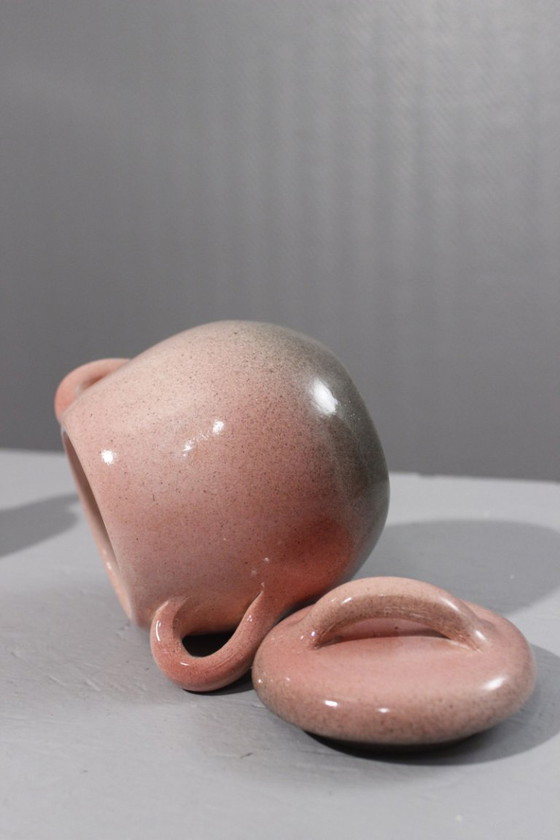 Image 1 of Servizio da caffè in ceramica da 9 pezzi, smalto rosa maculato Max Idlas, Francia, XX secolo