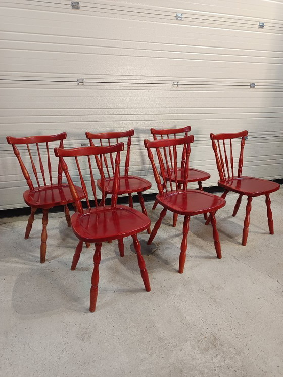 Image 1 of Set of 6 Vintage red chairs