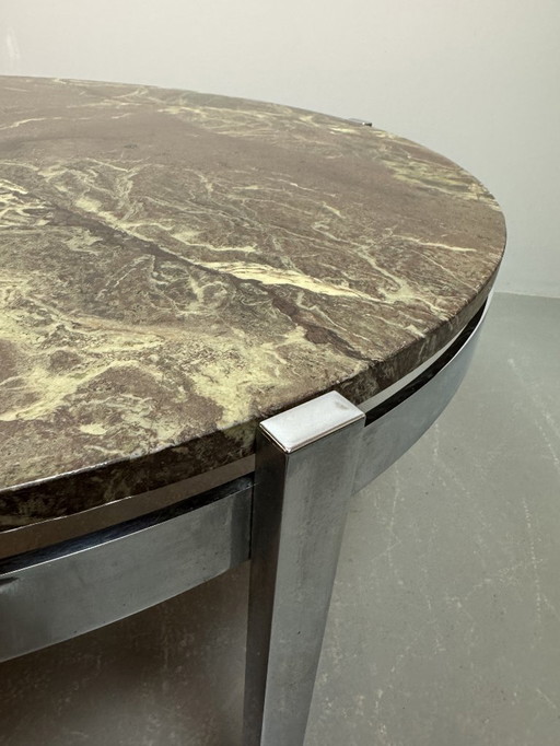 Magnifique table basse/de canapé en marbre et chrome de style Mid-Century, signée Bendixen, Danemark, années 1970.