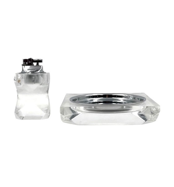 Set da fumo Hollywood Regency in Lucite, Italia 1970, Oggetti decorativi, Plexiglass, Trasparente (foto 9 di 10)