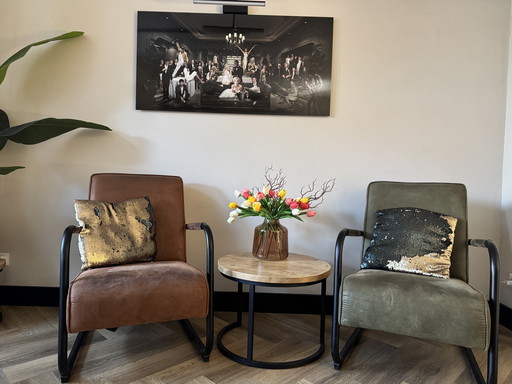 2 Stuks Fauteuils Bruin en Groen