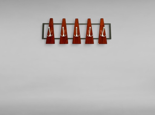 Vintage Teak Wood Coat Rack 1960s Rosewood Metal Frames Chrome Plated Hooks