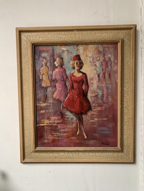 Image 1 of Zeer charmant Jaren 60 olieverfschilderij in Parijs Montmartre stijl.