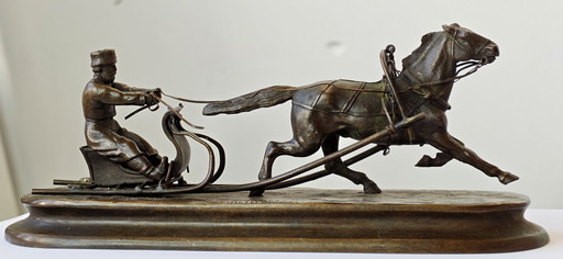 Seltenes russisches Bronzemeisterwerk: Vasily Yakovlevich Grachev (1831–1905) "Odnokonka" (Einspänner-Schlitten) – K. F. Werffel