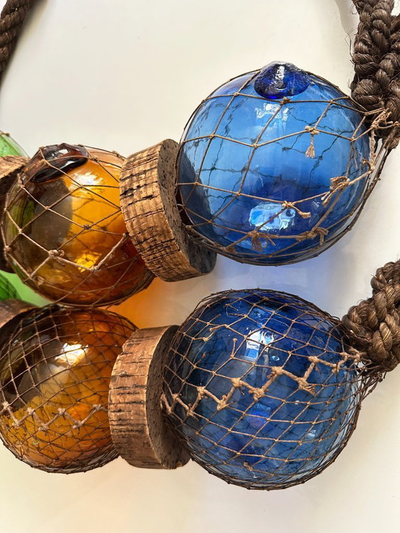 Image 1 of Visdobber gemaakt van geblazen glas, kurk en touw. Frankrijk, jaren 60.