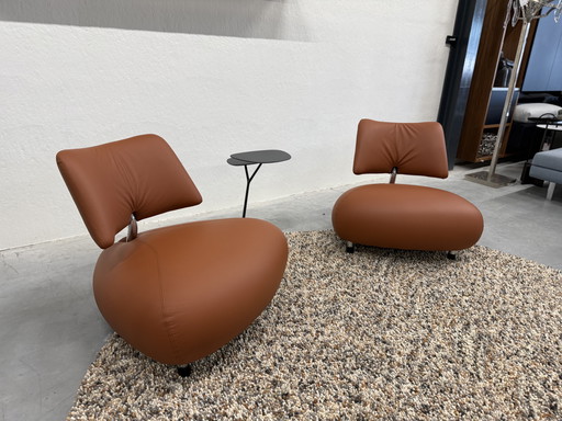 2 Leolux Fauteuil Pallone Cuir de faucon Wapiti