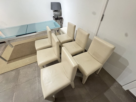 Image 1 of 6x B&B Italia Vol Au Vent designer chairs, Mario Bellini, white leather