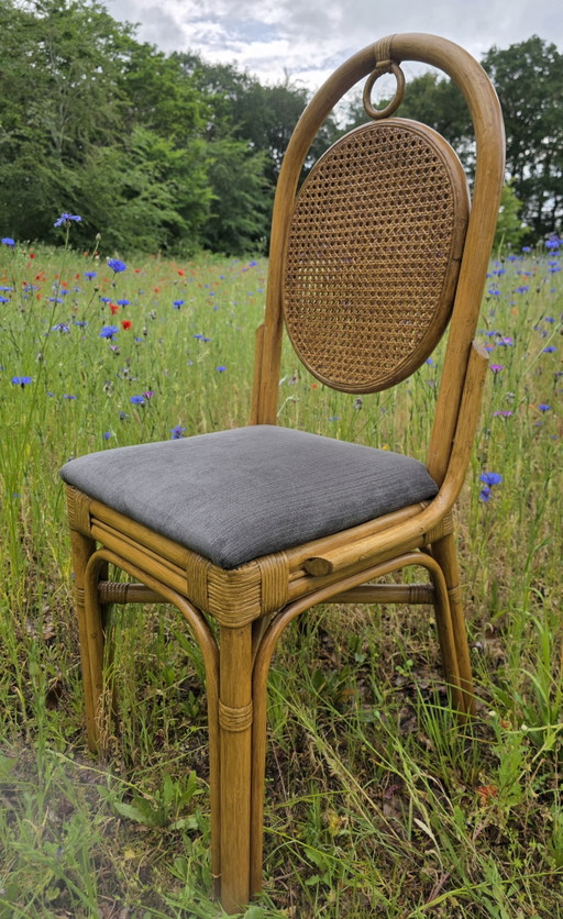 Vintage-Rattanstühle mit Rohrgeflecht-Rückenlehnen | 4er-Set