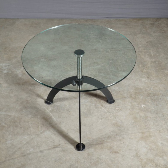 Image 1 of Vintage coffee table – glass – metal base – height-adjustable
