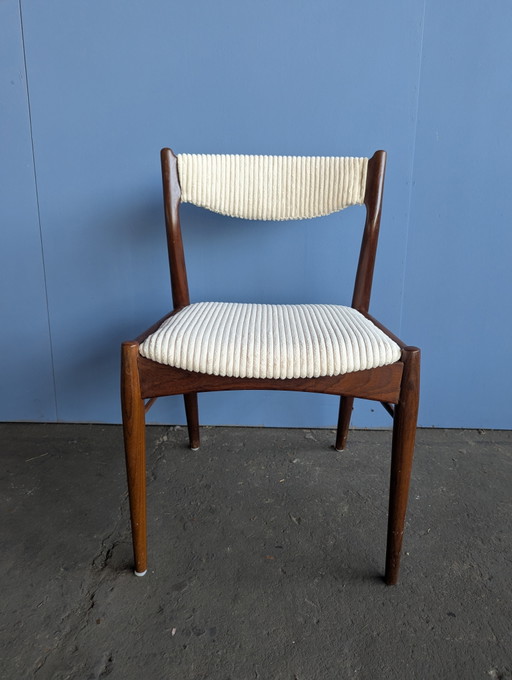Midcentury Deense teak stoel- nieuwe boucle stof