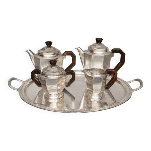 Juego de té y café Art Déco. Metal plateado y caoba. – keukenaccessoires, Art Deco