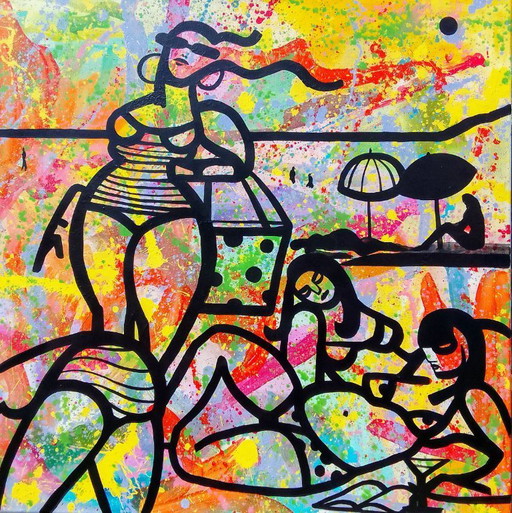Acrylic painting "rainbow beach" 100x100cm