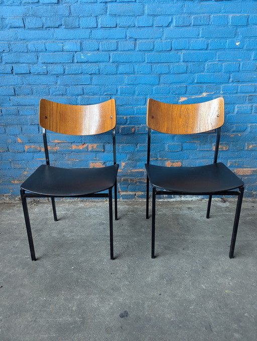 2 vintage industrial chairs- steel/ wood- 1960s