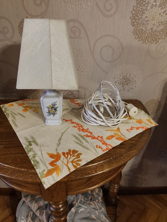 Vintage Ceramic Bedside/Table Lamp, Textile, Beige (photo 9 of 9)