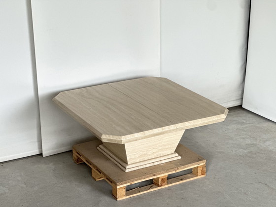 Image 1 of Tavolino da caffè vintage in travertino con bar nascosto, circa anni &#39;80