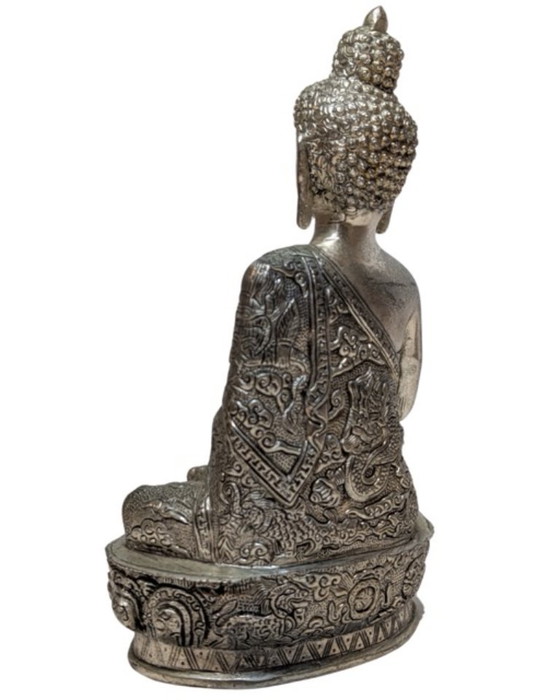 Nepalese Buddha in Abhaya Mudra – Late 19th/Early 20th Century – Sculpture, Metal, Copper (photo 6 of 10)