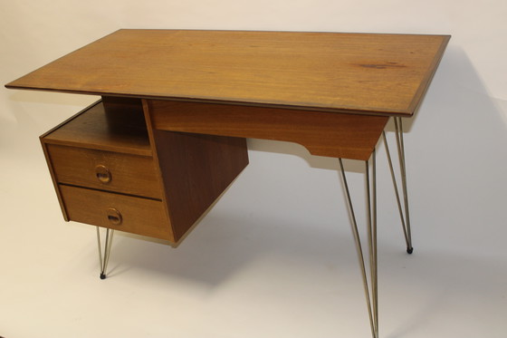 Image 1 of Escritorio de teca moderno de mediados de siglo: Louis Van Teeffelen para Wébé (década de 1950)