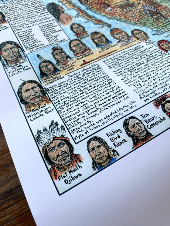 Image 1 of Kaart van de indianenstammen van Noord-Amerika, Midden-Amerika en het Caribisch gebied - Poster 70 x 100 cm