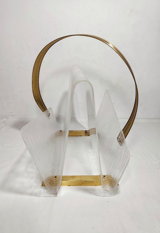Image 1 of Methacrylate and brass magazine rack. Spain, 1980s.