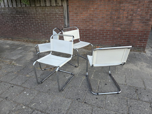 4 sedie di design, 1980 – eetkamerstoelen, Leather, Chrome