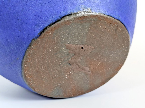 Image 1 of Vase Heyne Keramik, céramique Klein Blue Fat Lava, Allemagne de l'Ouest, années 1960, signé.