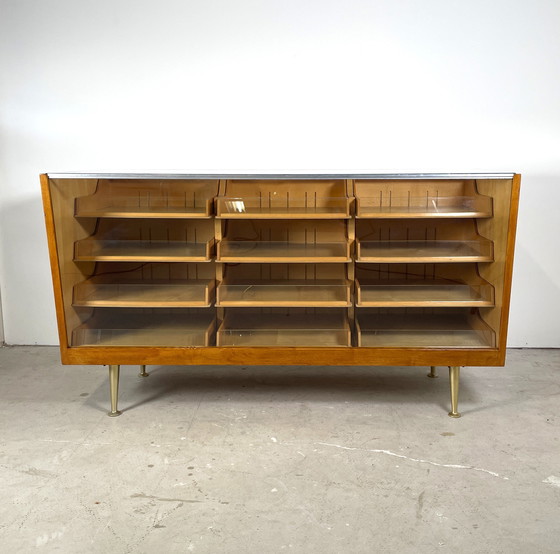 Image 1 of Vintage counter with drawers and glass top