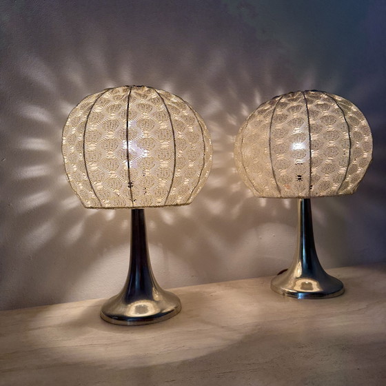 Image 1 of Set of 2 Aro leuchte table lamps with fabric shade , 1970s