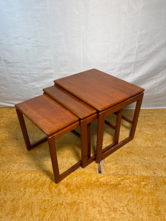 Image 1 of Mid-Century Retro Vintage Teak Nest of Tables 1960  Scandinavian-Inspired • Stylish • Space-Saving  timeless elegance 