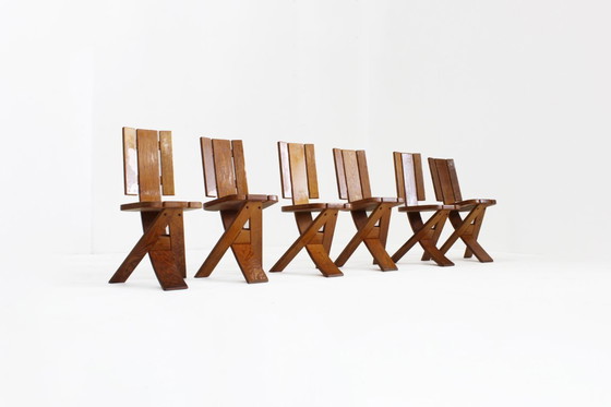 Image 1 of Set van 6 Vintage brutalist eetkamer stoelen jaren 70 Seltz