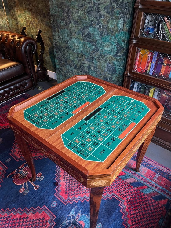 Image 1 of Tavolo multigioco intarsiato italiano di metà secolo in noce e mogano, c. 1960