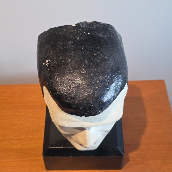 Image 1 of Testa in gesso vintage su base di cemento – oggetto scultoreo – circa 39 cm di altezza - busto vintage