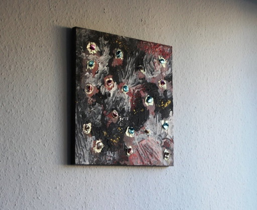 Trésors de la Terre, technique mixte sur panneau de contreplaqué et cadre en bois massif