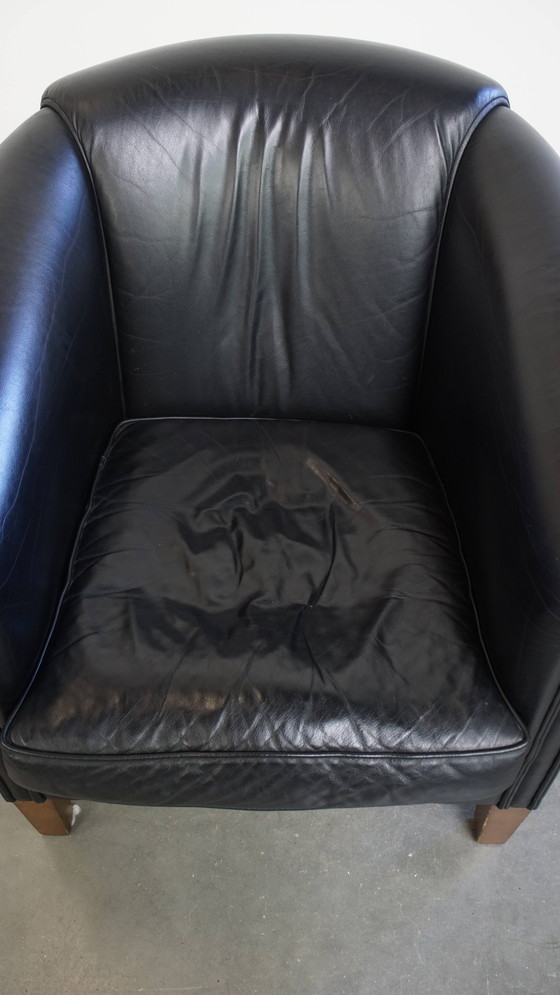 Image 1 of Black Beef Leather Club Chair in English Style