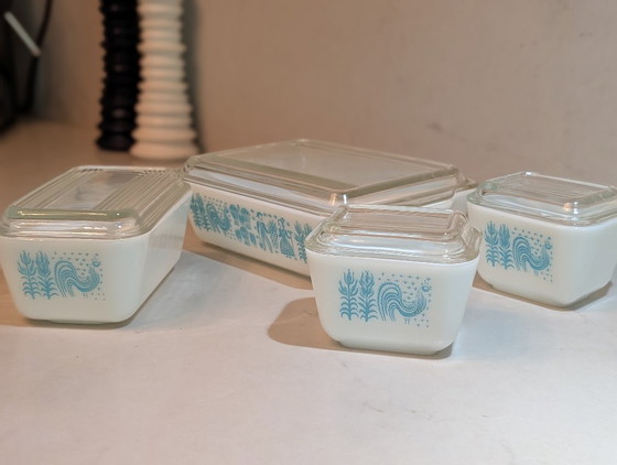 Set complet Vintage Pyrex USA Butterprint Amish pour réfrigérateur (1957) - État neuf! (photo 4 sur 9)