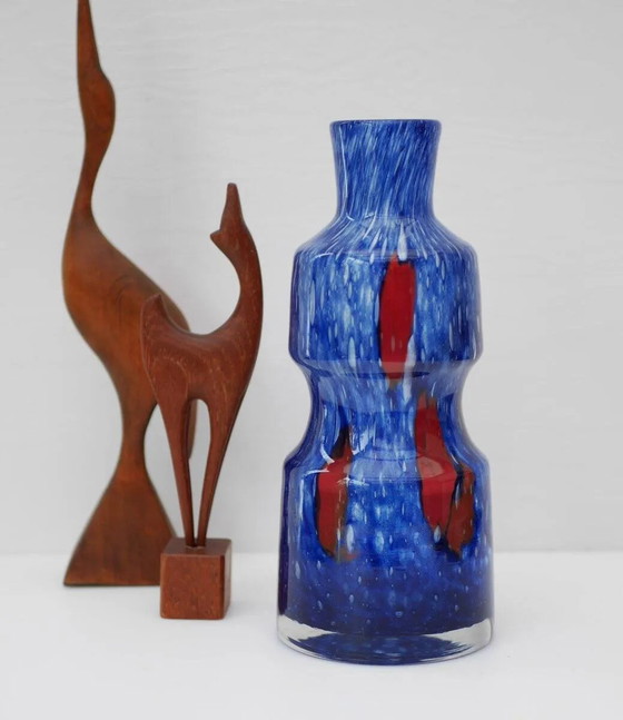 Image 1 of Blue glass art vase from Prachen Glass Works