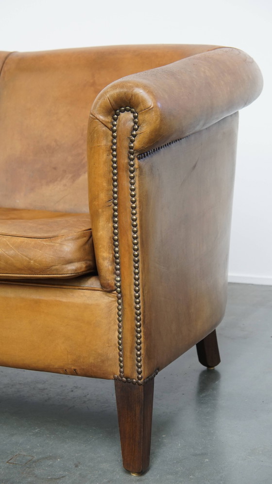 Image 1 of Vintage Sheepskin Leather 2-Seater Sofa in English Style