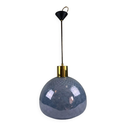 Suspension vintage en verre martelé bleu