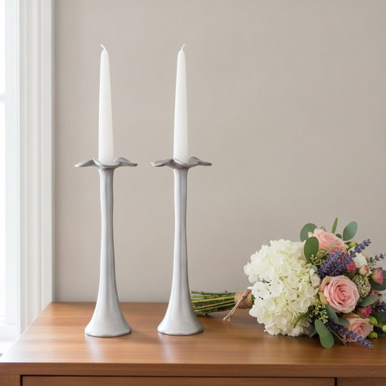 Vintage 2x Pols Potten Flower Candle Holders Dutch Design Candlesticks – Kandelaars en kaarsen, Metal (photo 2 of 7)