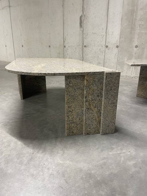 Teardrop-shaped marble coffee table with side table