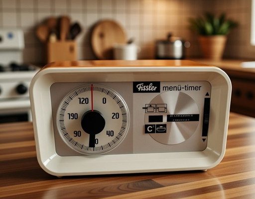 (W011) Ikonisches Fissler-Design: Vintage-Küchenuhr in Orange – Pop-Art der 1970er Jahre