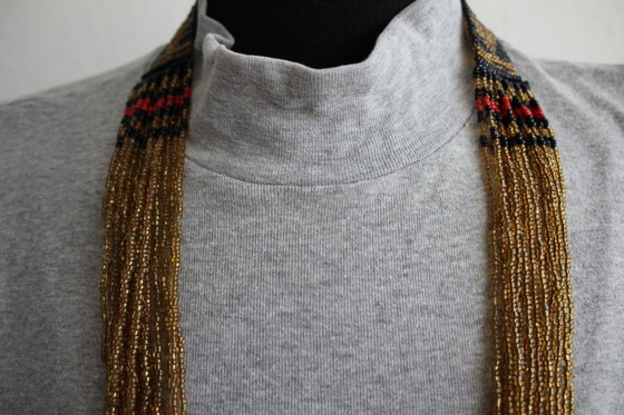 Image 1 of Collier de perles de verre, perles de rocaille, multi-rangs, style bohème ethnique, fait main, 74 cm, vintage