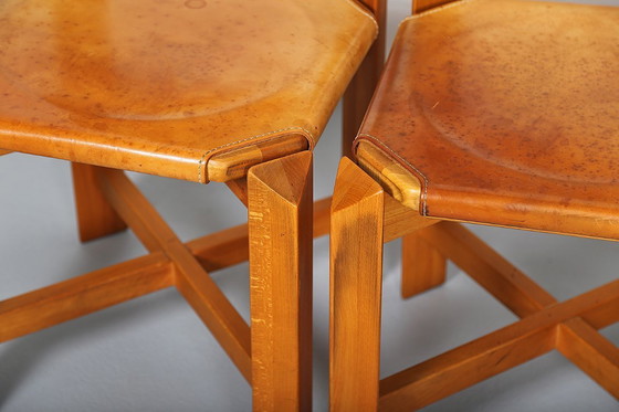 Image 1 of 4 sedie da pranzo vintage Wasa in legno di faggio e pelle