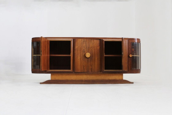 Vintage Art Deco Sideboard 1930s, Wood, Glass, Brown (photo 6 of 11)