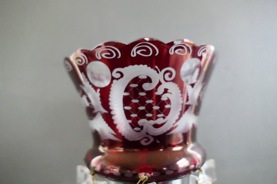 Image 1 of Lustre ancien Egermann rouge rubis, vase en cristal