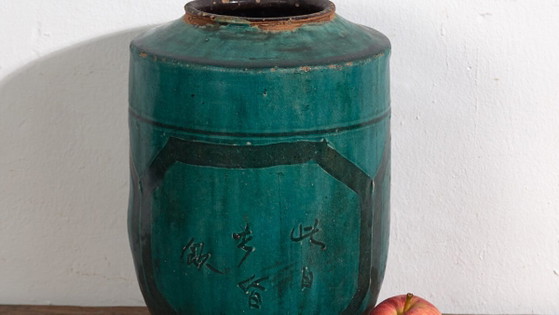 Antique green glazed ceramic vase (c.1820) #35 (photo 3 of 40)