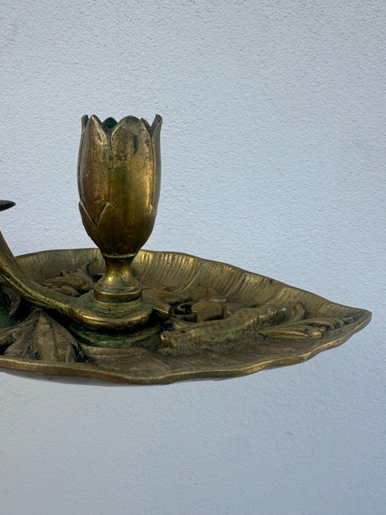 Bougeoir bronze feuille lotus Art Nouveau, Bougeoirs et chandeliers, Doré (photo 3 sur 15)