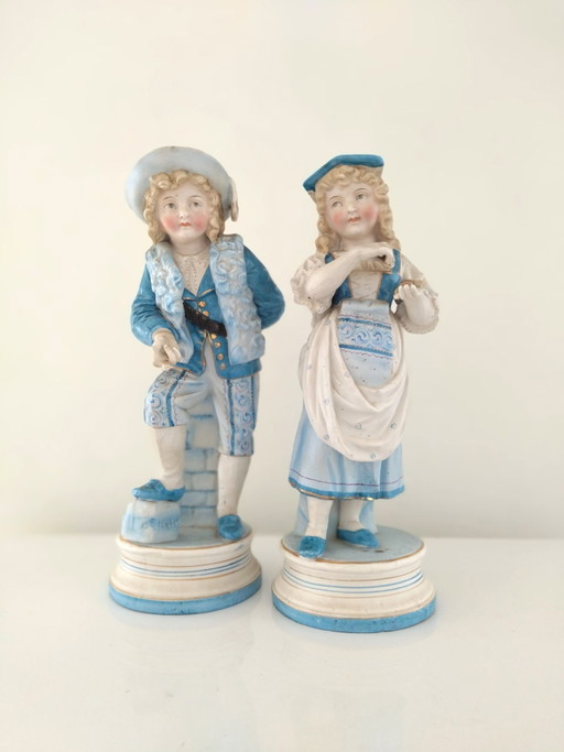 Coppia statuette in porcellana biscuit Germania c. 1885-1895 – 28 cm