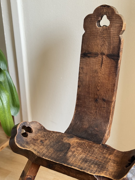 Image 1 of Vintage brutalist wooden tripod stool / side table