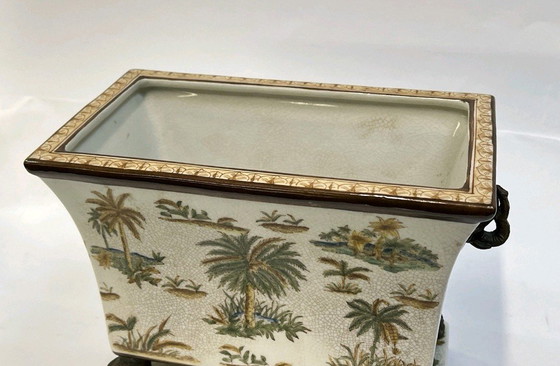 Image 1 of Vaso da fiori in ceramica vintage, dipinto con una testa di elefante in bronzo, H: 21 cm