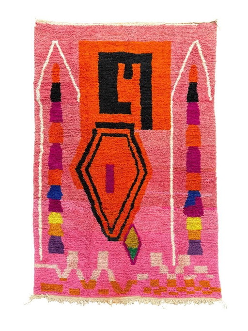 Tapis marocain rose fait main 200x310 cm, tapis doux et moelleux, décoration bohème